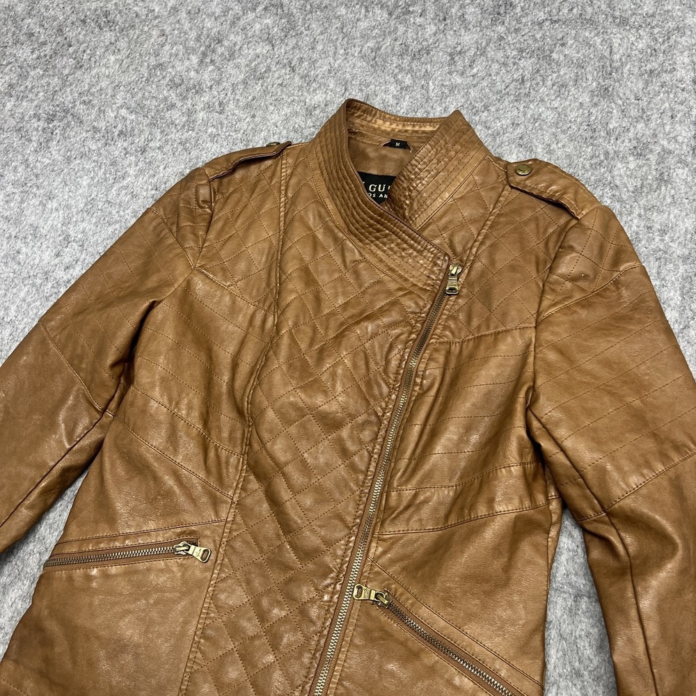 Guess Jacket Womens Medium Quilted Faux Leather Biker Moto Asymmetrical Zip - Picture 2 of 16